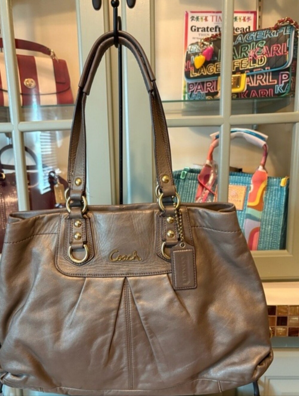 Coach Bronze Leather Tote Bag with Dual Handles